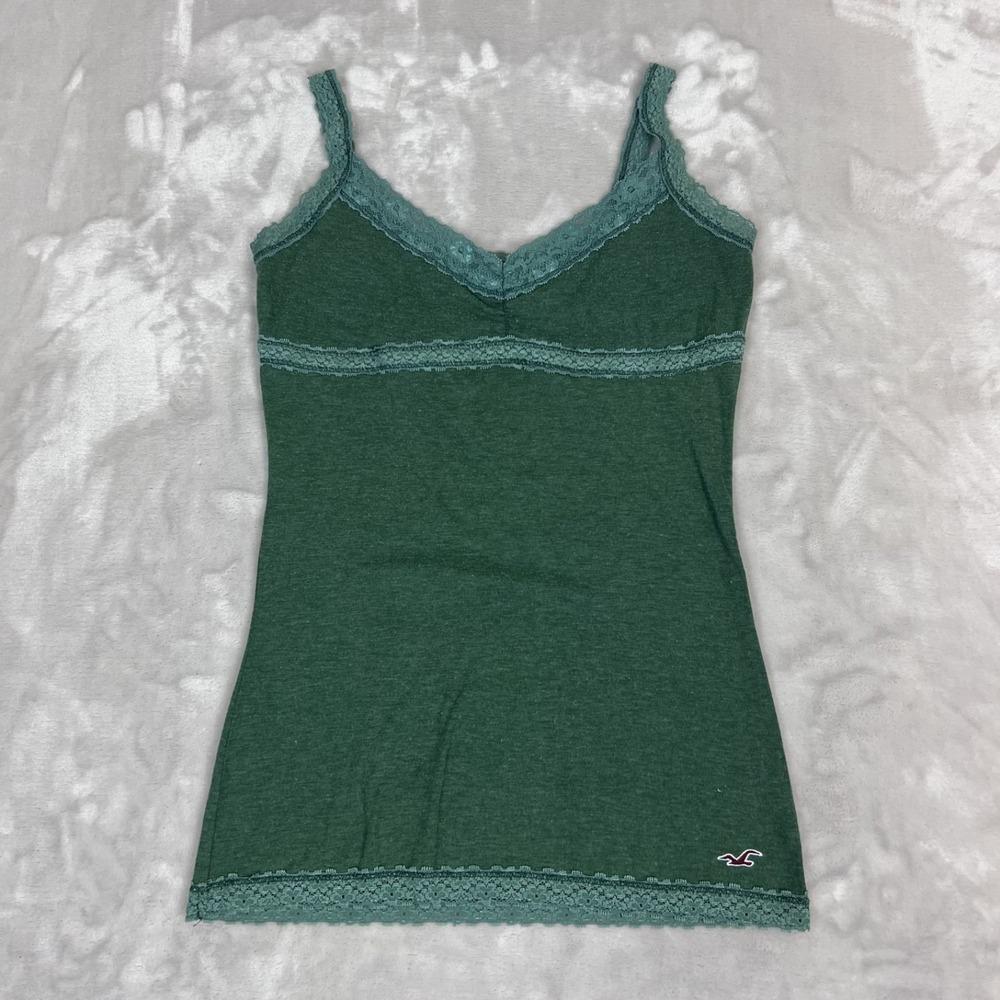 Vintage Y2K Hollister Top Womens Large Green Babydoll Lace Trim Fairy Coquette